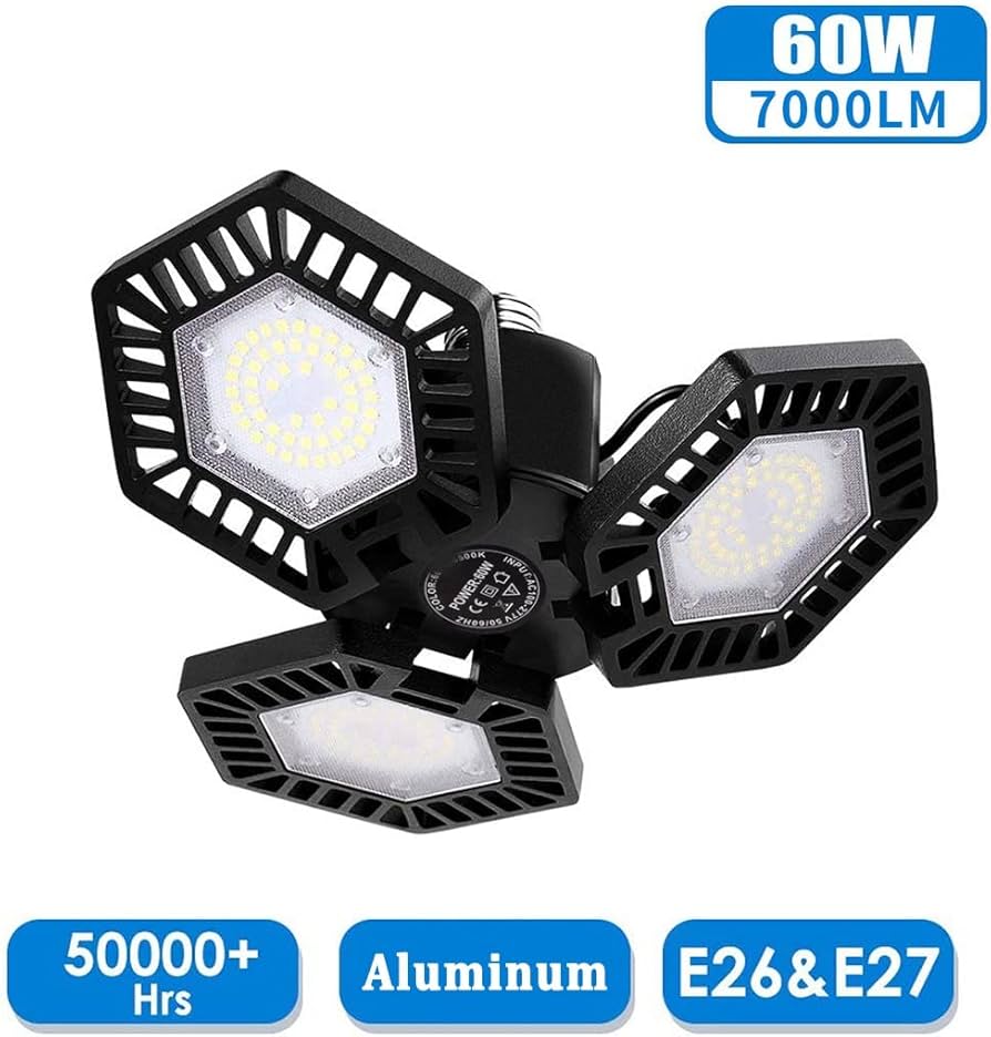 Luz de garaje ajustable LED deformable negra de 80 vatios semiempotrada